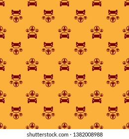 Red Car sharing with group of people icon isolated seamless pattern on brown background. Carsharing sign. Transport renting service concept. Flat design. Vector Illustration
