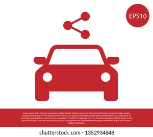 Red Car sharing icon isolated on white background. Carsharing sign. Transport renting service concept. Vector Illustration