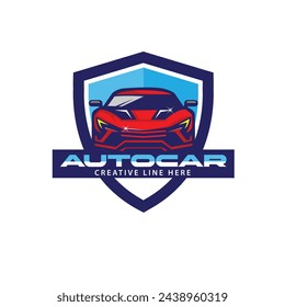 diseño de logotipo de coche y escudo rojo