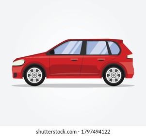 red car side view flat style. vector illustration. isolated on white background. city transportation concept.