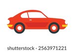 Red car side view illustration. Vintage red coupe vector art. Retro flat automobile red car icon.