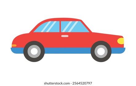 Red car side view illustration. Vintage red coupe vector art. Retro flat automobile red car icon.