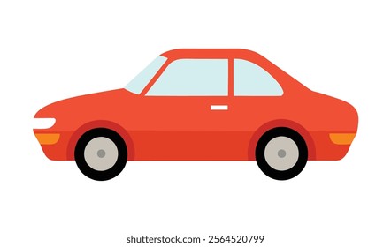 Red car side view illustration. Vintage red coupe vector art. Retro flat automobile red car icon.