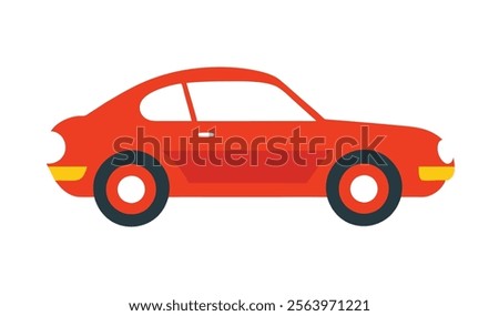 Red car side view illustration. Vintage red coupe vector art. Retro flat automobile red car icon.