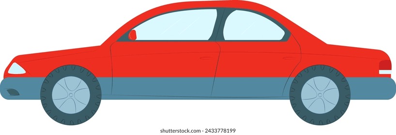 Vista lateral del coche rojo sobre fondo blanco. Diseño de vehículos modernos y concepto de transporte urbano. Ilustración vectorial de la industria del automóvil.