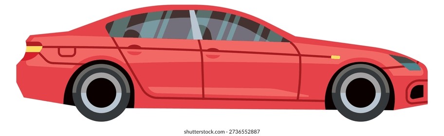 Red car side view. Road sedan icon