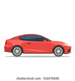 Red car. Side view vector illustration in trendy flat style, isolated on white background