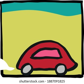 Dibujo de mano simple del coche rojo convertido en vector y colorido