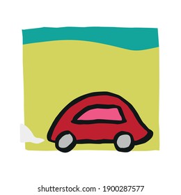 Red car simple hand drawing converted to vector and colored