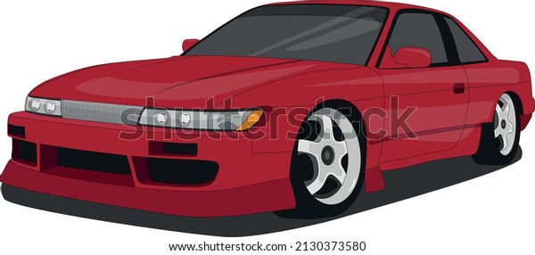Red car, stance, tuning. Vector image for posters,\
stickers, icons