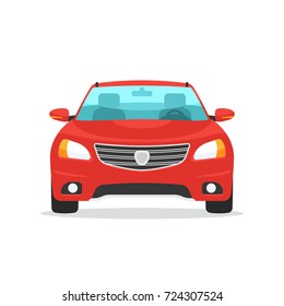 Red car symbol. Front view automobile. Vector illustration in trendy flat style design isolated on white background