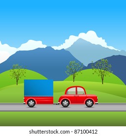 red car with trailer