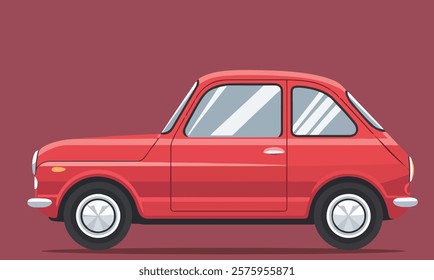 Red car with two visible wheels and lights, Old car design vector illustration for old model red car with lights and wheels of jeep cars illustration