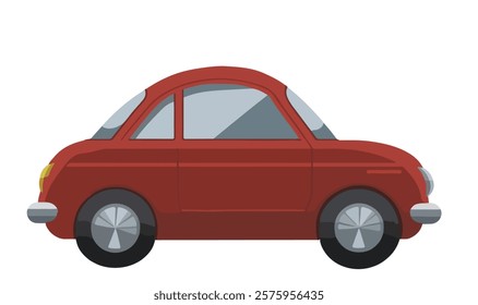 Red car with two visible wheels and lights, Old car design vector illustration for old model red car with lights and wheels of cars illustration.