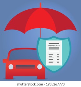 Red car under umbrella, automobile insurance concept