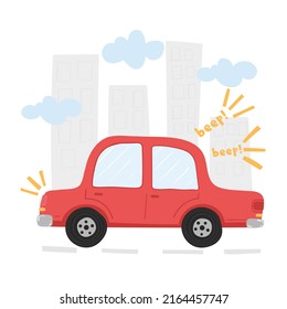 red car vector illustration city background