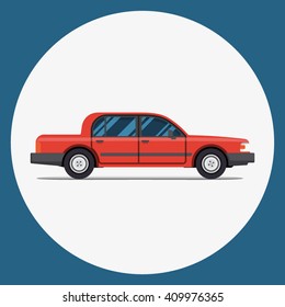 Red  car. Vector illustration. luxury sedan. side view. Isolate flat icon