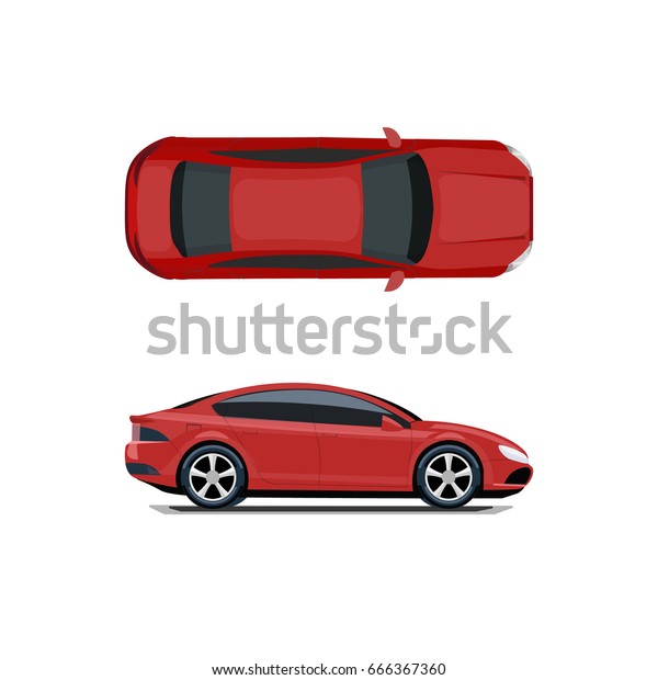 赤い車 上から見る 横から見る メッシュとグラデーションのない体積図面 白い背景に ベクターイラスト のベクター画像素材 ロイヤリティフリー