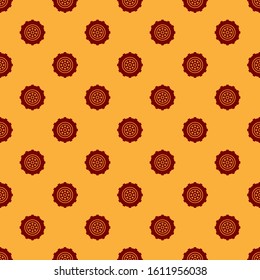 Red Car wheel icon isolated seamless pattern on brown background.  Vector Illustration