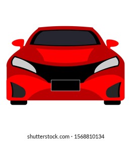 Red car with white background. Front look. Vector illustration