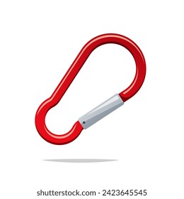 Red carabiner snap hook locked equipment climbing safety protection clasp vector isolated.