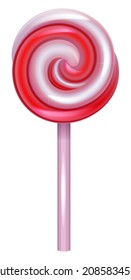 Red caramel round lollipop symbol christmas and new year holiday. Vector cartoon illustration isolated on white