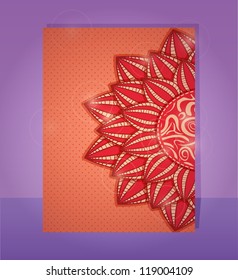 Red Card with Big Flower Half Standing Before Wall
