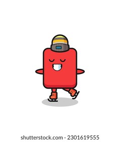 red card cartoon as an ice skating player doing perform , cute style design for t shirt, sticker, logo element