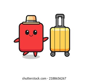 red card cartoon illustration with luggage on vacation , cute style design for t shirt, sticker, logo element