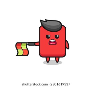 red card character as line judge hold the flag straight horizontally , cute style design for t shirt, sticker, logo element