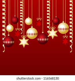 Red card with christmas balls, vector illustration