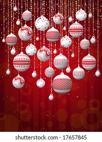 red card with christmas balls, vector illustration