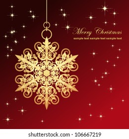 Red card with christmas snowflake, vector illustration