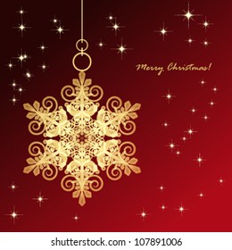 Red card with christmas snowflake, vector illustration