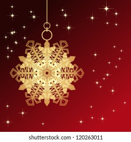 Red card with christmas snowflake, vector illustration