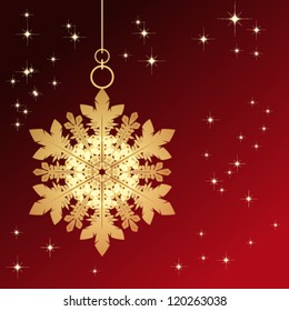 Red card with christmas snowflake, vector illustration