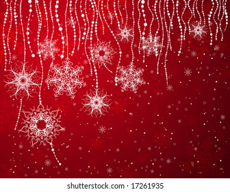 red card with christmas snowflakes, vector illustration