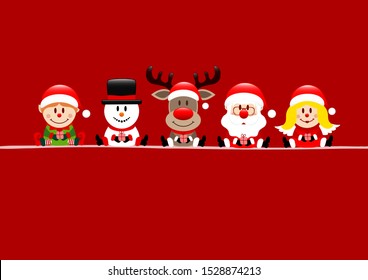 Red Card Elf Snowman Reindeer Santa And Angel