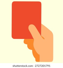 Gesto de cartão vermelho para desqualificação por uma mão de desenho animado. Terno para artigos esportivos, posts em blogs ou apresentações sobre aplicação de regras.