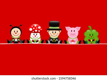 Red Card Ladybug Fly Agaric Chimney Sweep Pig And Cloverleaf