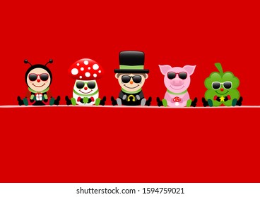 Red Card Ladybug Fly Agaric Chimney Sweep Pig And Cloverleaf Sunglasses