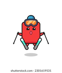 red card mascot character as a ski player , cute style design for t shirt, sticker, logo element