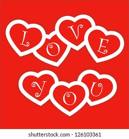 Red card with paper hearts for Valentine's day