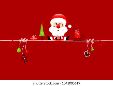 Red Card Santa Claus And Christmas Icons Red Background