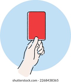 Red card in sports. A sign that means exit or warning.Hand drawn style illustration. hand gesture.