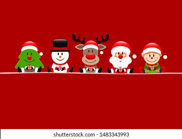 Red Card Tree Snowman Reindeer Santa And Elf