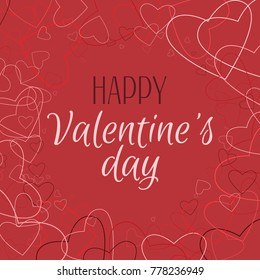 Red Card for valentine's day. Congratulations on Valentine's Day. Happy Valentines Day poster with text and Vector hearts frame. Vector illustration. Hearts, brochure, banners.