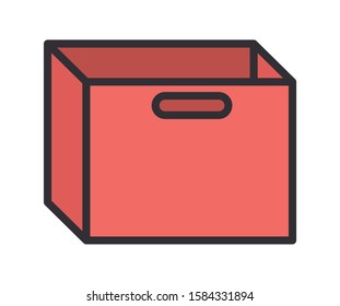 red cardboard box with handles icon on white background vector illustration