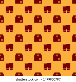 Red Cardboard box with traffic symbol icon isolated seamless pattern on brown background. Box, package, parcel sign. Delivery, transportation and shipping.  Vector Illustration