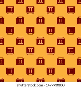 Red Cardboard box with traffic symbol icon isolated seamless pattern on brown background. Box, package, parcel sign. Delivery, transportation and shipping.  Vector Illustration